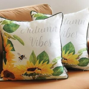 Set of Two 18" Green And White Fabric Throw Pillow Covers