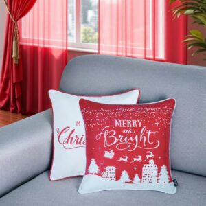 Set of Two 18" Red and White Fabrc Throw Pillow Covers