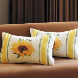 Set of Two 12" X 20" Yellow And White Fabric Lumbar Throw Pillow Covers