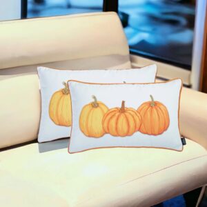 Set of Two 12" X 20" Yellow And White Fabric Lumbar Throw Pillow Covers