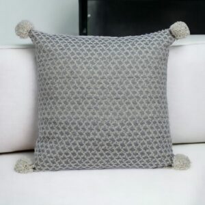 Gray Pearl Pom Throw Pillow