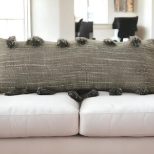 13" X 33" Gray Polyester Blend Throw Pillow With Tassels