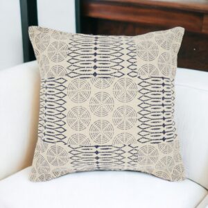 20" Indigo And Ivory Geometric Cotton Throw Pillow