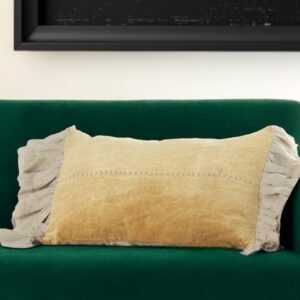 Wide Tasseled Marble Yellow Lumbar Pillow