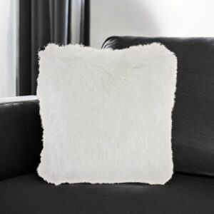 20" Plush White Shag Accent Throw Pillow