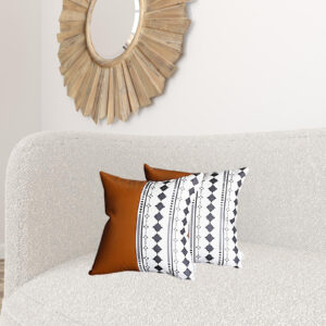 Set of Two 17" Brown And White Faux Leather Throw Pillow Covers
