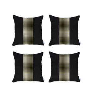 Set Of 4 Black And Yellow Houndstooth Pillow Covers