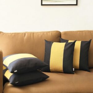 Set Of 4 Black And Yellow Center Pillow Covers