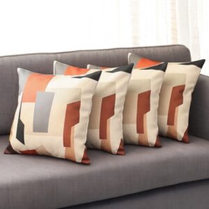 Set of Four 18" Ivory Gray And Orange Abstract Fabric Throw Pillow Covers