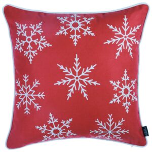 Red and White Snowflakes Throw Pillow