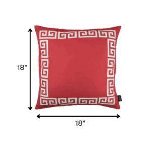 Red and White Greek Key Bordered Throw Pillow