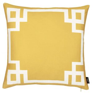 Yellow and White Geometric Border Throw Pillow