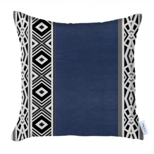 Deep Navy Faux Leather Geometric Throw Pillow