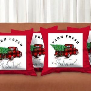 Set Of Four 18 X 18 Red Plaid Zippered Polyester Christmas Tree Throw Pillow