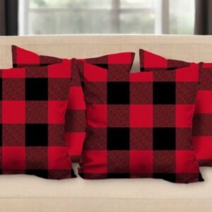 Set Of Four 18 X 18 Red And Black Plaid Zippered Polyester Christmas Throw Pillow