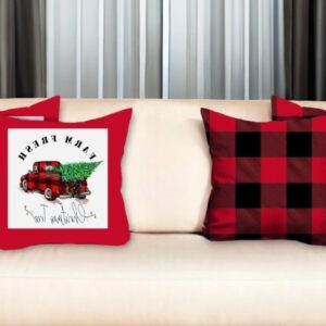 Set of Four Red and Black Christmas Christmas Tree Throw Pillow Cover