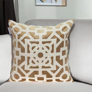 18" Gold And Ivory Geometric Velvet Throw Pillow