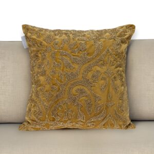 Luxe Velvet Mustard Yellow Beaded Throw Pillow