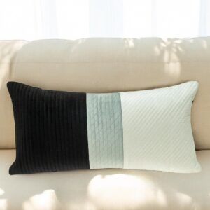 12" X 24" Black and White Striped Velvet Throw Pillow