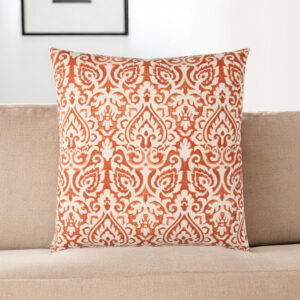 22" Orange and White Damask Cotton Throw Pillow