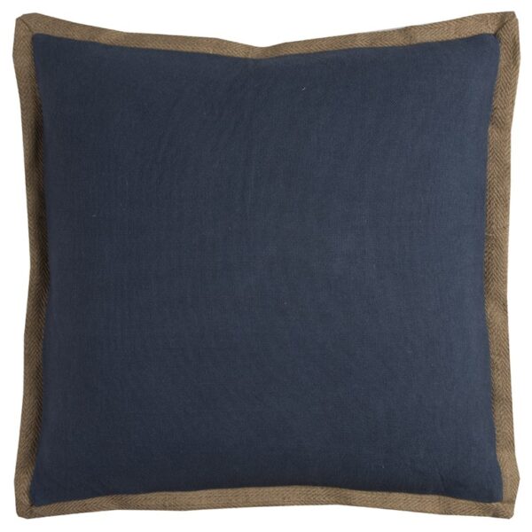 22" Blue and Beige Cotton Throw Pillow