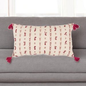 Red Beige Tribal Inspired Tasseled Lumbar Pillow