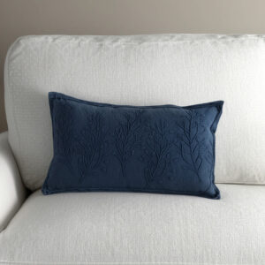 14" x 26" Navy Botanical Pattern Embroidered Lumbar Pillow
