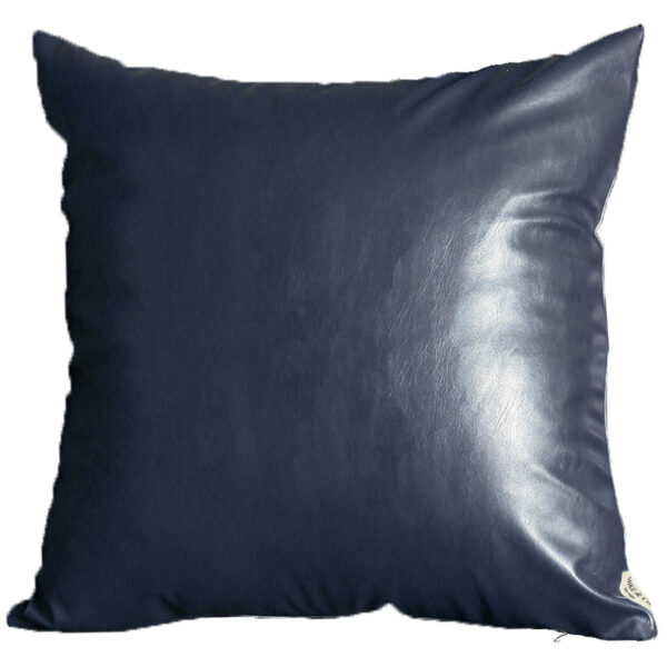 Set Of Two 20" X 20" Navy Blue Faux Leather Zippered Pillow