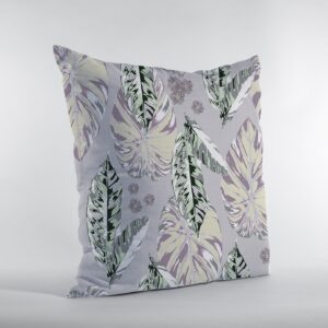 16” Blue Purple Tropical Leaf Zippered Suede Throw Pillow