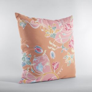 16" Pink Orange Garden Zippered Suede Throw Pillow