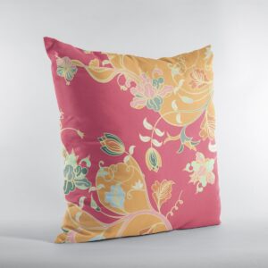 16" Orange Red Garden Zippered Suede Throw Pillow