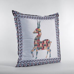18" Blue White Boho Deer Zippered Suede Throw Pillow