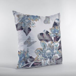 18” Gray White Butterfly Zippered Suede Throw Pillow