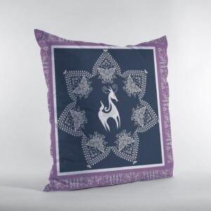 18” Navy Purple Horse Zippered Suede Throw Pillow