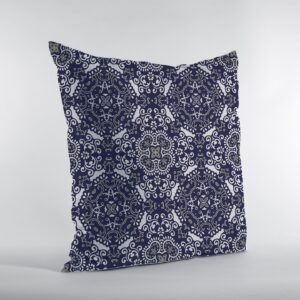16" Navy Boho Pattern Zippered Suede Throw Pillow