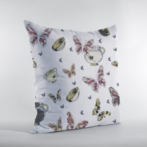 16" White Butterflies Zippered Suede Throw Pillow