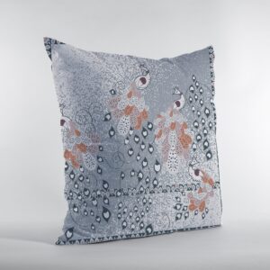 16” Gray Orange Boho Bird Zippered Suede Throw Pillow