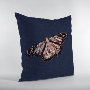 16" Denim Blue Butterfly Zippered Suede Throw Pillow