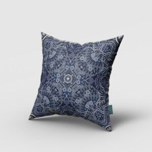 18” Indigo Boho Ornate Zippered Suede Throw Pillow