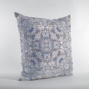 18” Yellow Gray Boho Ornate Zippered Suede Throw Pillow