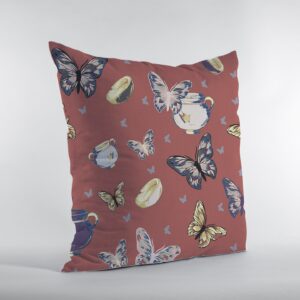 16" Copper Rose Butterflies Zippered Suede Throw Pillow
