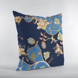 16" Navy Blue Garden Zippered Suede Throw Pillow