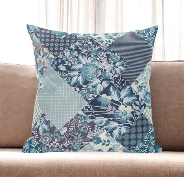 20" Blue White Floral Suede Throw Pillow