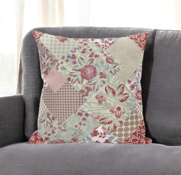 20" Red White Floral Suede Throw Pillow