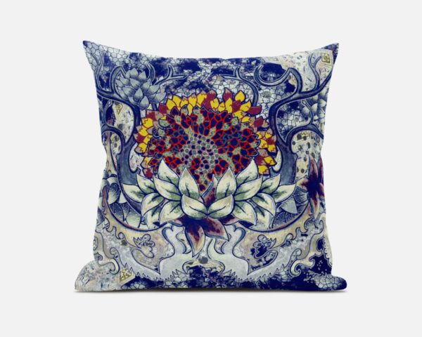 20” Blue Gray Flower Bloom Suede Throw Pillow