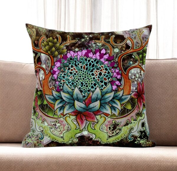 20” Green Orange Flower Bloom Suede Throw Pillow