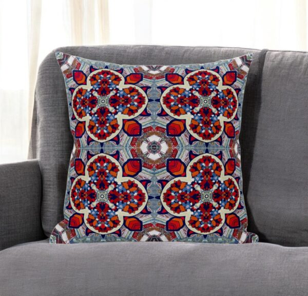20" Red Blue Cloverleaf Boho Suede Throw Pillow