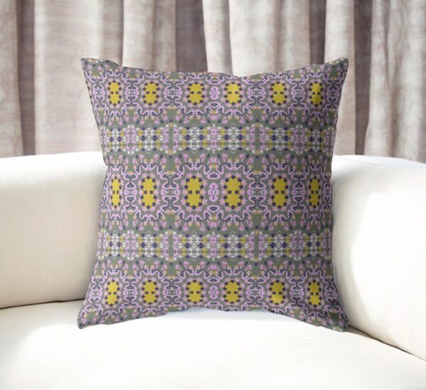 20” Purple Yellow Geofloral Suede Throw Pillow