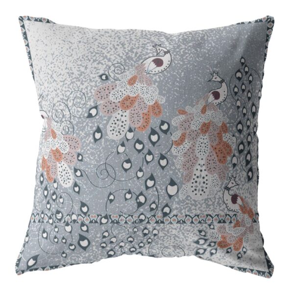 20” Gray Orange Boho Bird Suede Throw Pillow