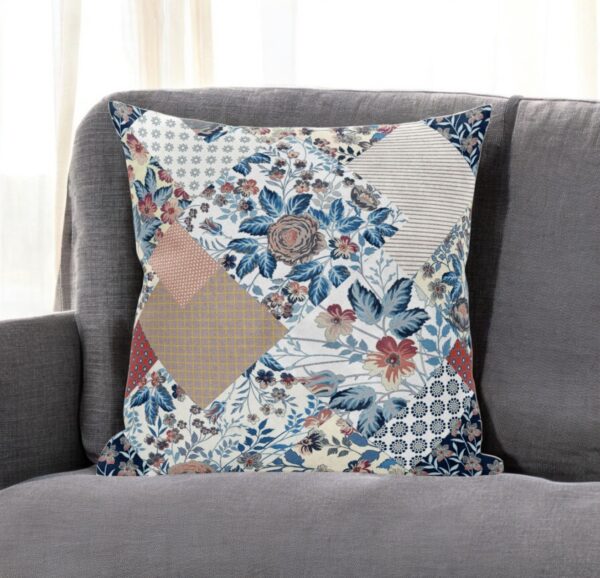 16" Blue Peach Floral Zippered Suede Throw Pillow